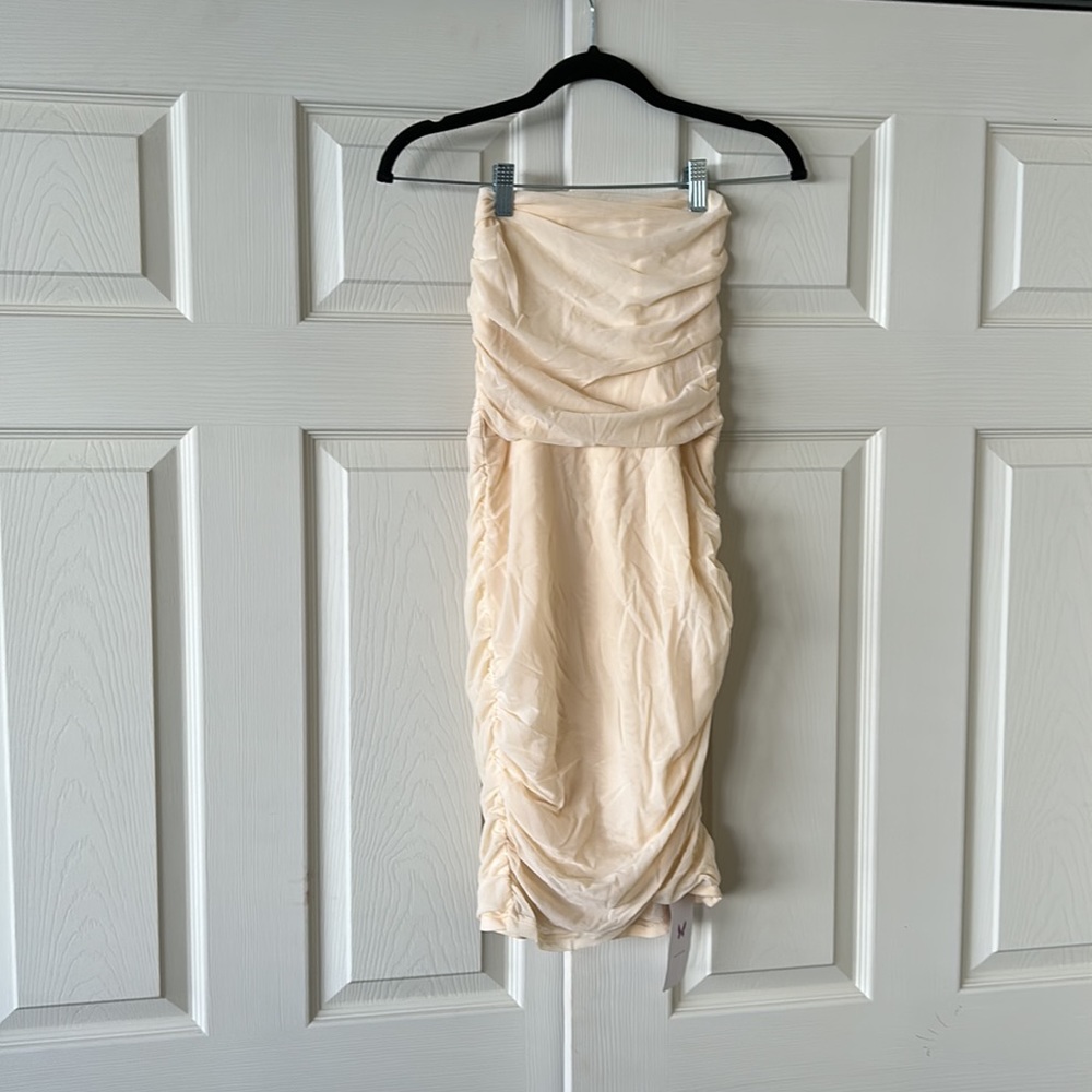 Cream Rouched Bodycon Dress - Picture 2 of 4
